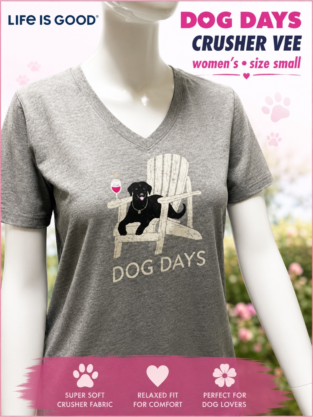 Life is Good Dog Days Crusher Vneck NEW